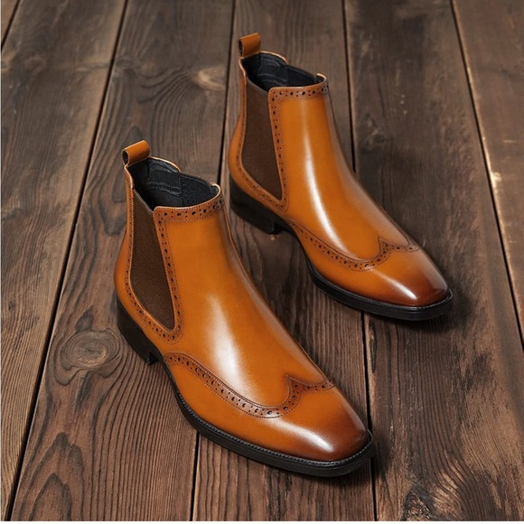 BRAND NEW MENS STYLISH BROWN FALL CHELSEA BOOTS NWT - Picture 2 of 7